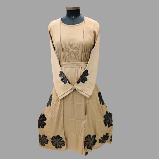 Beautiful Brown with Black Flowers Patten Abaya – Soft Fabric, Elegant Design